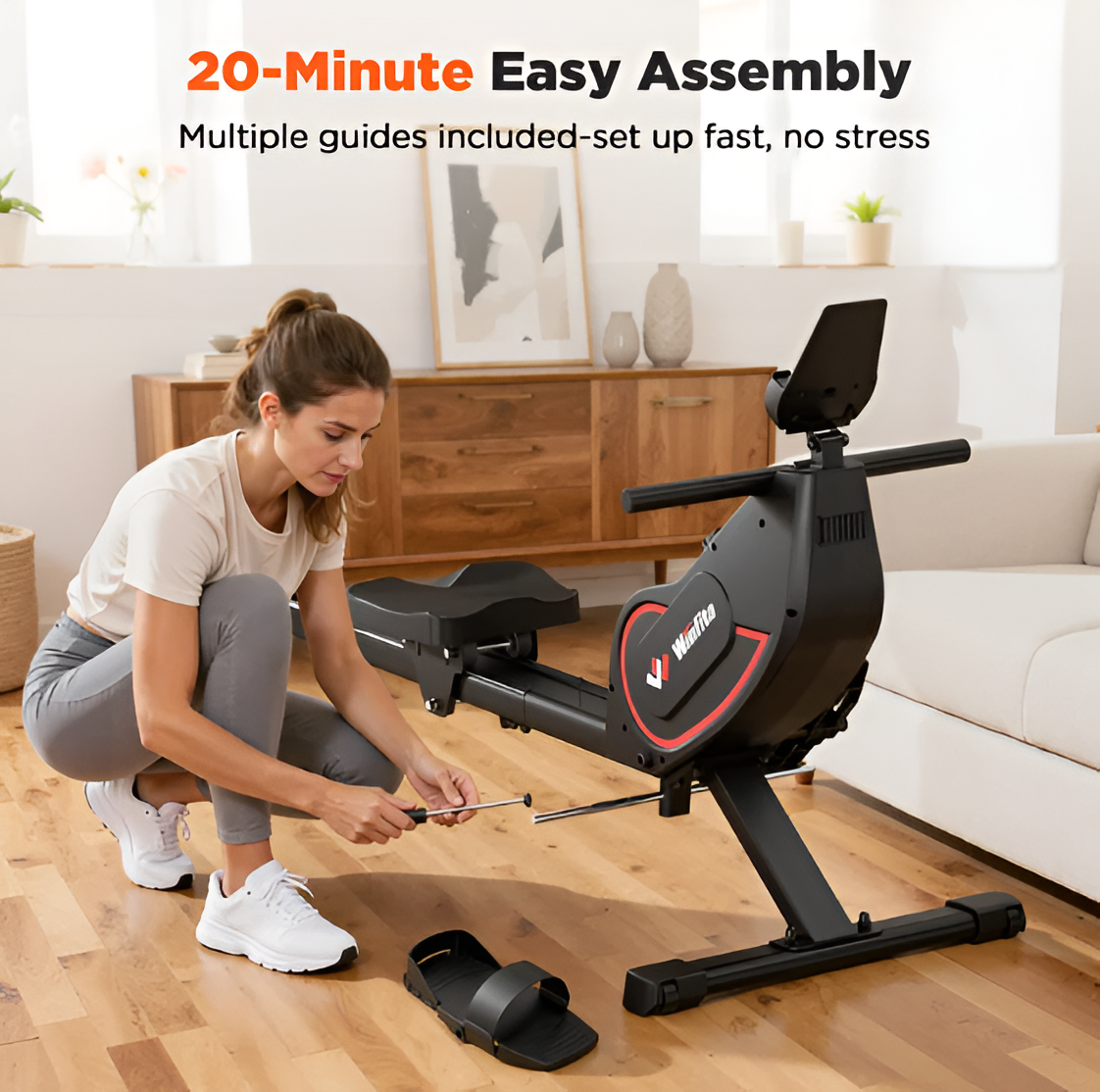 16 Levels Magnetic Rowing Machine for Home – 350LBS Capacity, Foldable with LCD Monitor & Bluetooth