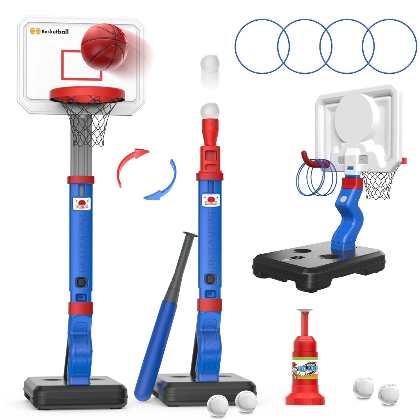 2 in 1 Kids Basketball Hoop, Toddler Basketball Hoop Indoor Mini Adjustable Poolside Basketball Goals with Ball Pump for Boys Girls Outdoor Toys