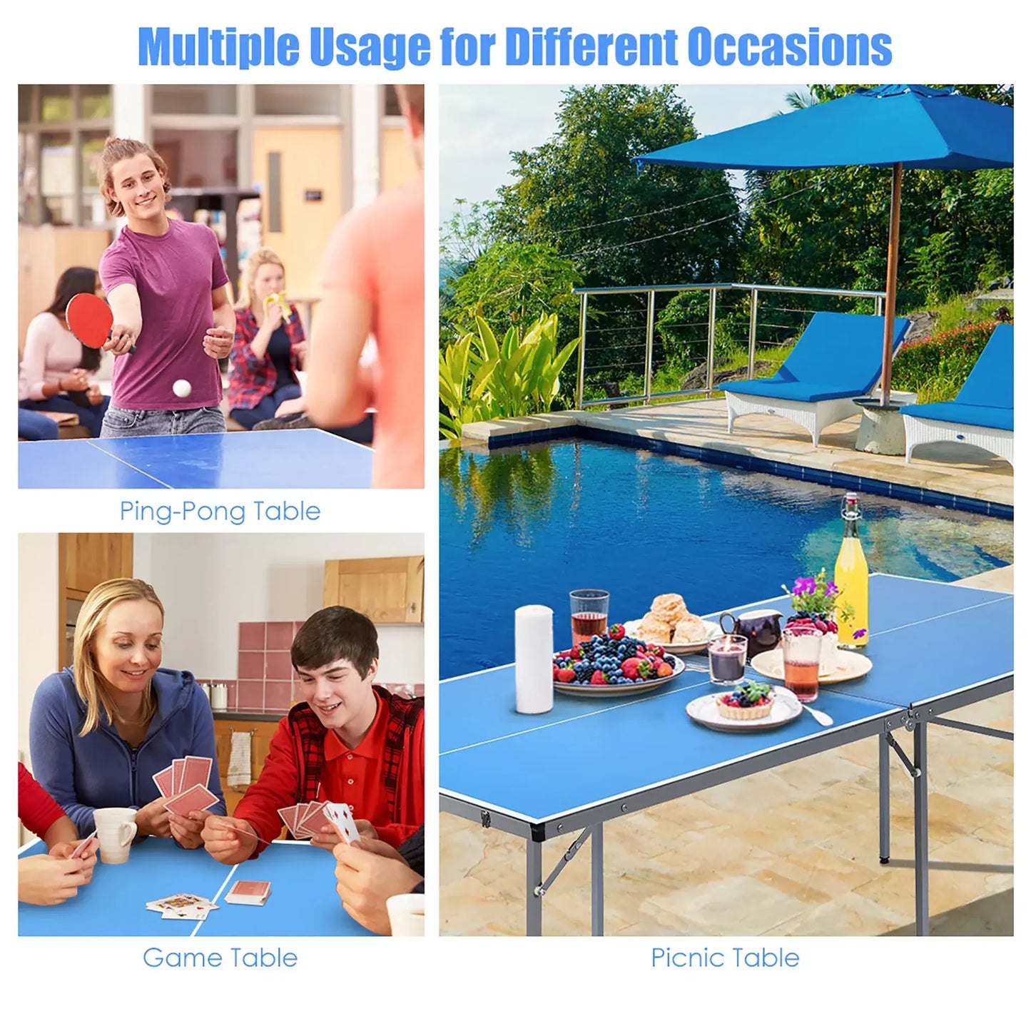 6ft Portable Folding Ping Pong Table with Net & Paddles