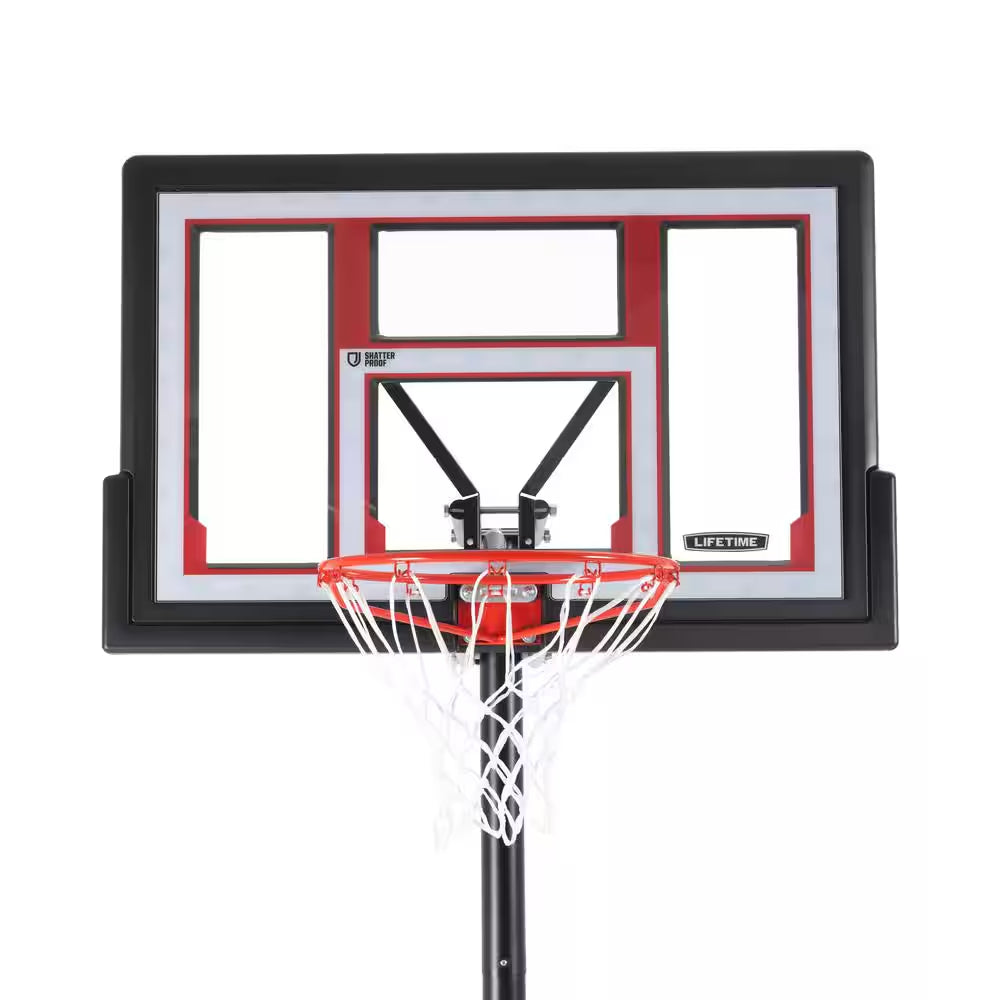 Adjustable Polycarbonate Portable Basketball Hoop - 48In. Backboard and 8 to 10 Ft. Rim Height
