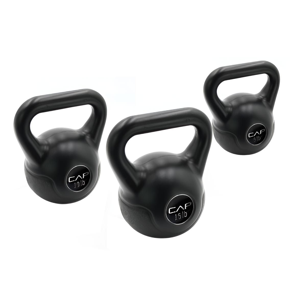 Barbell 30lb Vinyl Kettlebell Set (5, 10, 15 lbs), Black