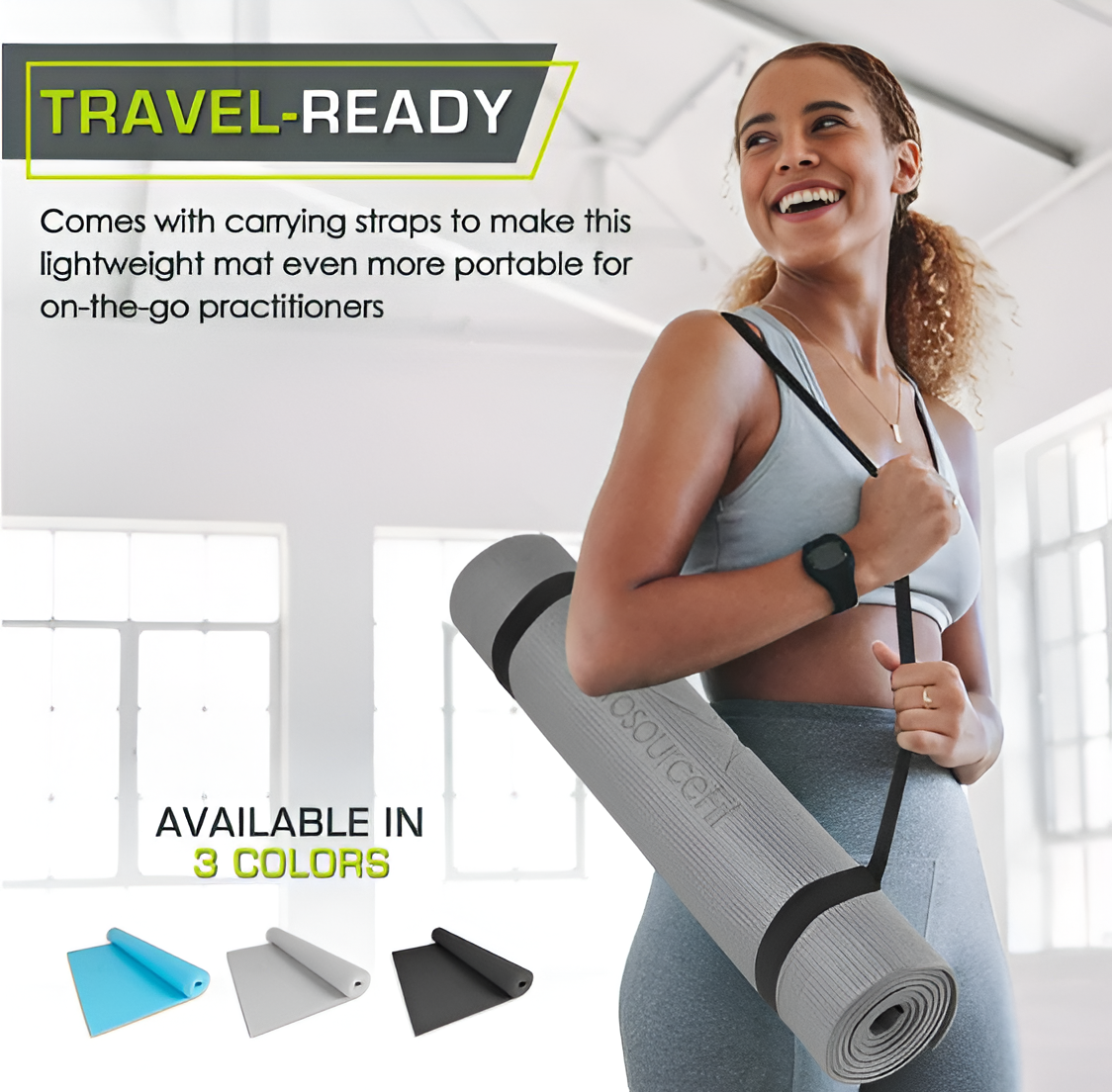 Classic Yoga Mat 3mm Thin – 72" Extra Long, Non-Slip | Blue, Black & Grey
