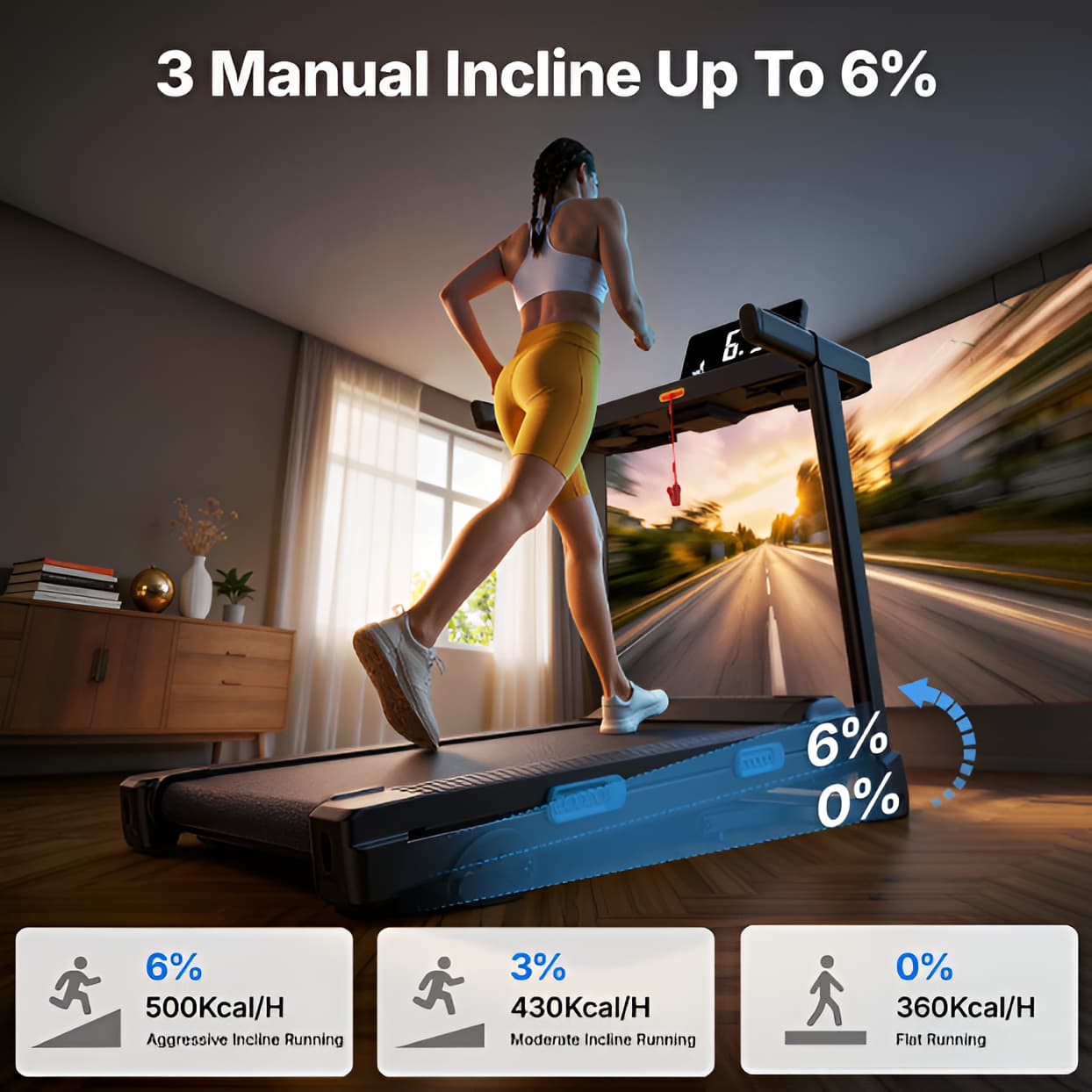 Folding Treadmill with Incline - 2.5HP Home Treadmill, 300 lbs Capacity