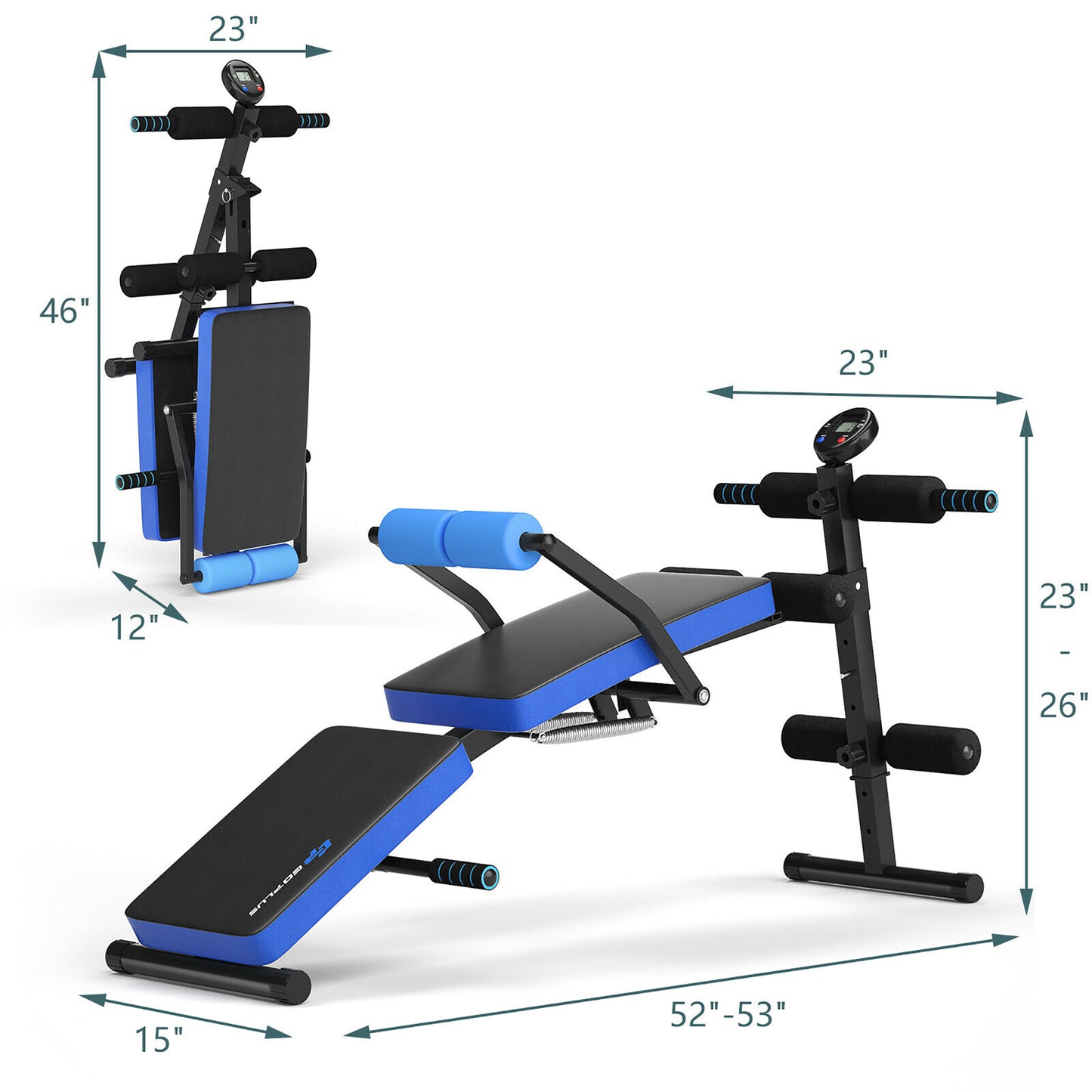 Goplus Multi-Functional Foldable Weight Bench Adjustable Sit-Up Board W/ Monitor Blue
