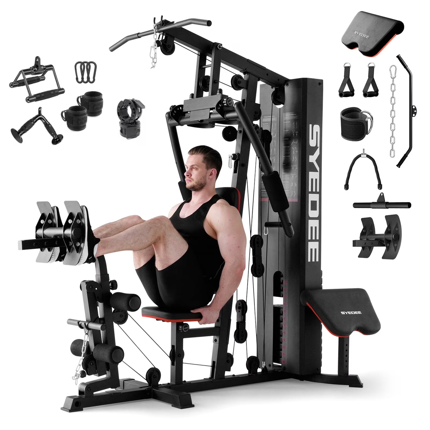Home Gym Station, Workout Station with 150LBS Weight Stack, Home Gym Equipment for All Body Training.