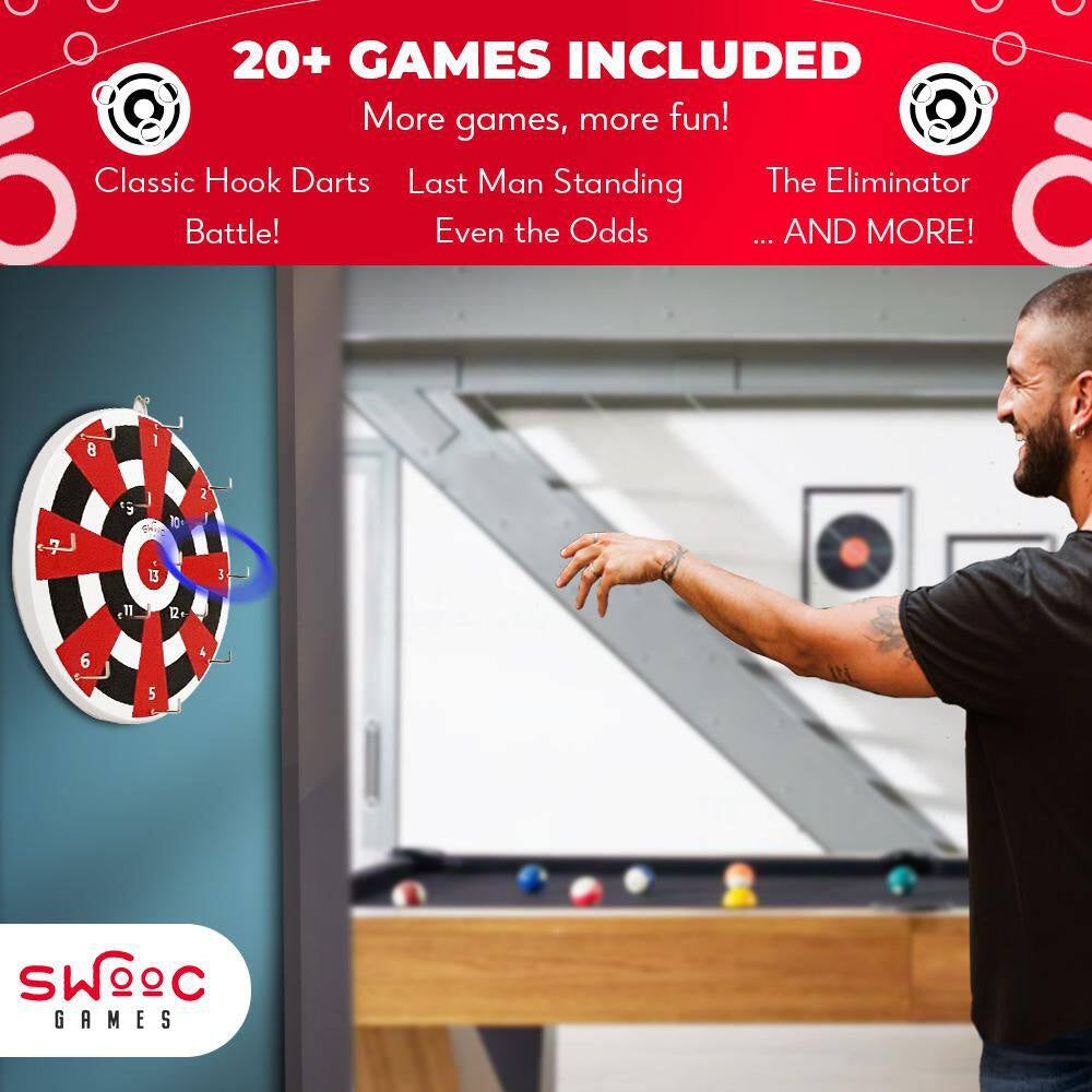 Hook Darts Ring Toss Game - Wood Board and Soft Rings - 20 plus Games Included for Kids and Adults - Dart Board Games