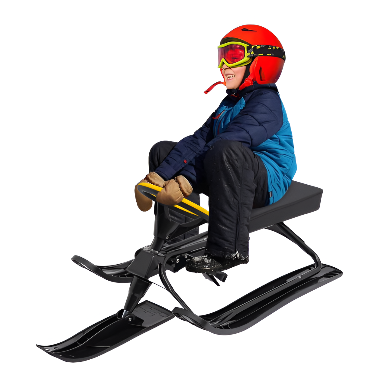 Metal Snow Racer Sled - Steering Wheel & Brakes Kids Winter Sled