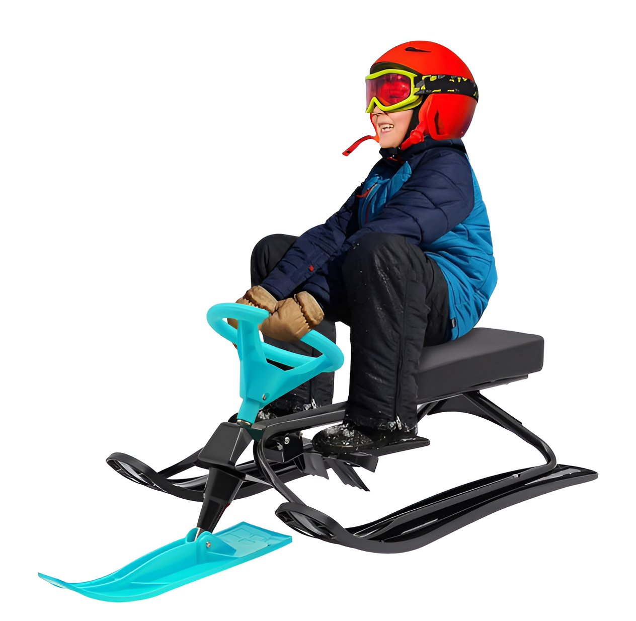 Metal Snow Racer Sled - Steering Wheel & Brakes Kids Winter Sled
