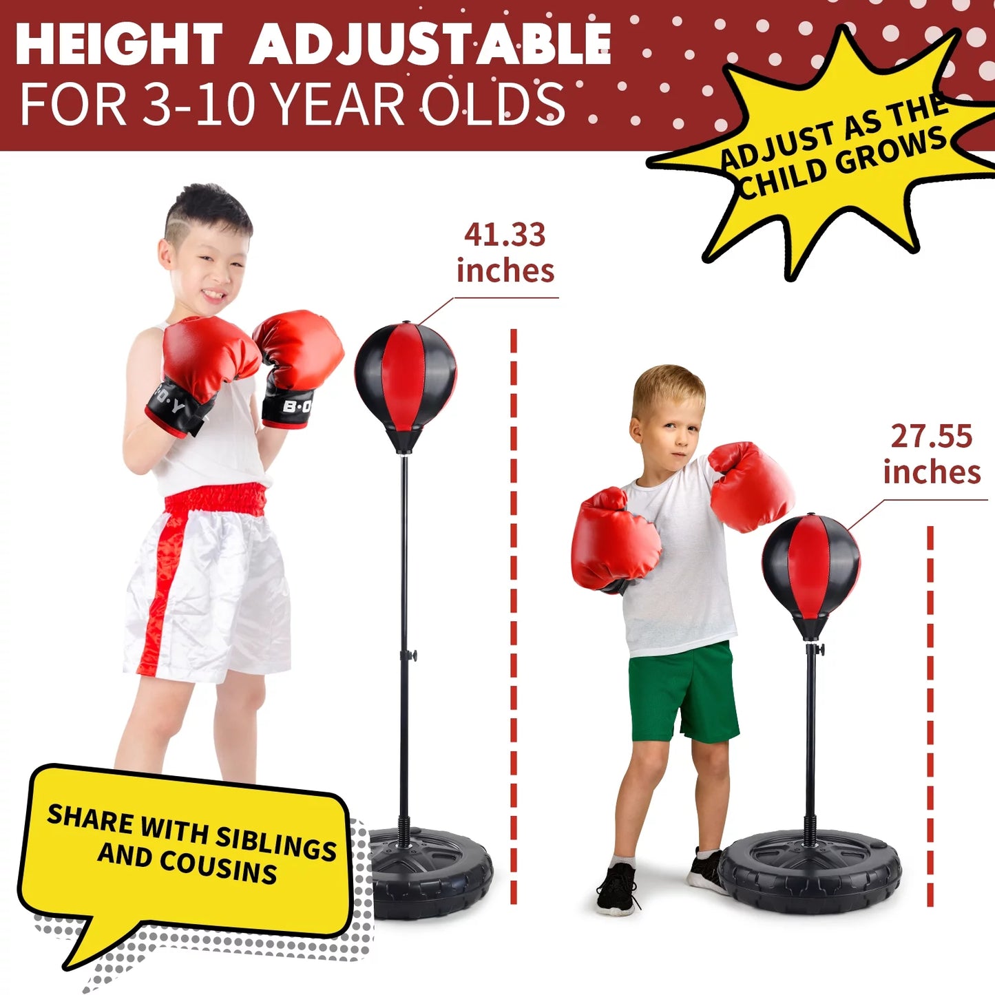 Punching Bag Boxing Set for Kids Sport Game Toys for Boys 3-6-10 Years with Junior Gloves 43 Inch Adjustable Stand