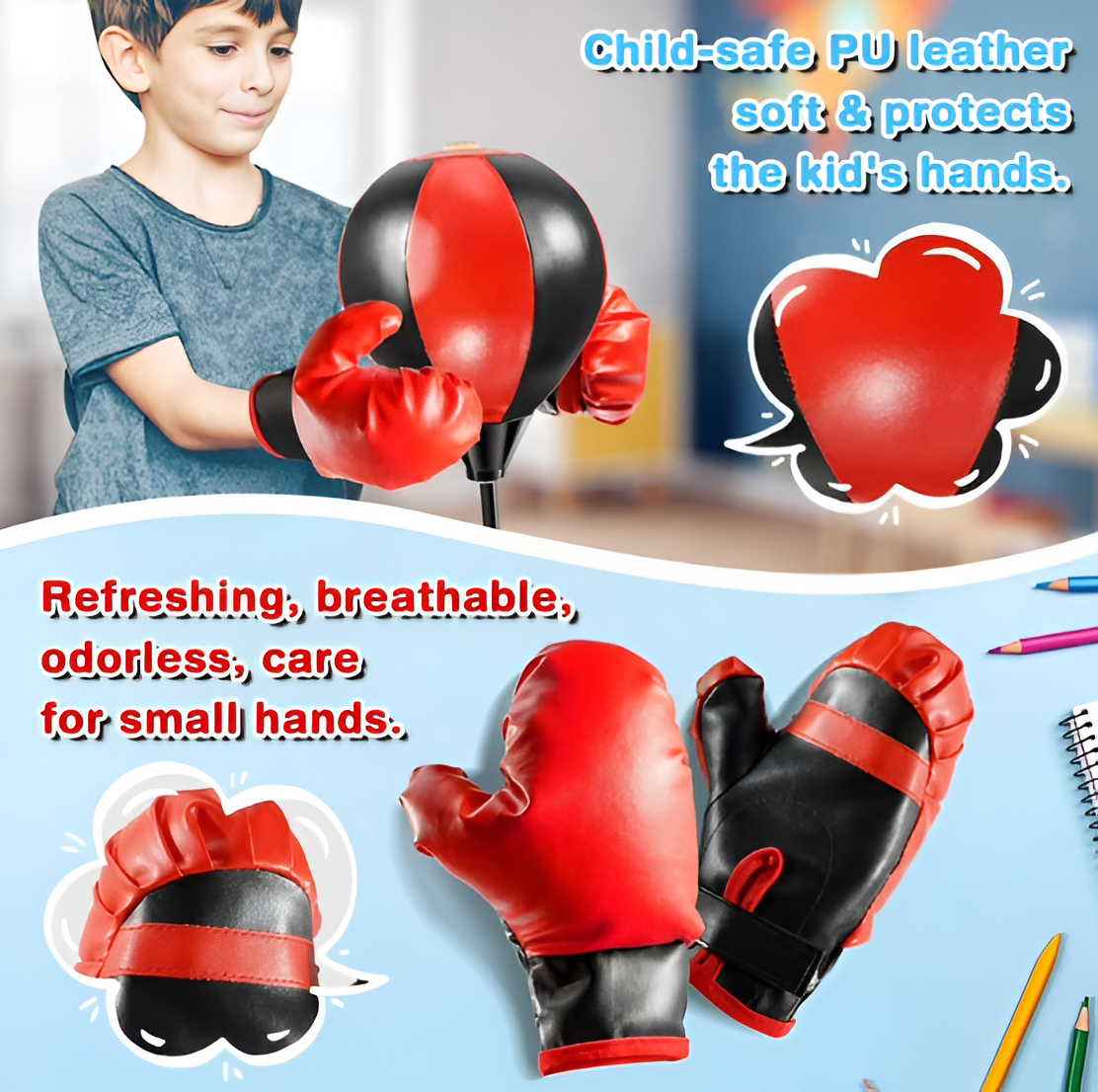 Kids Punching Bag Set with Adjustable Stand & Boxing Gloves | Ages 3–10