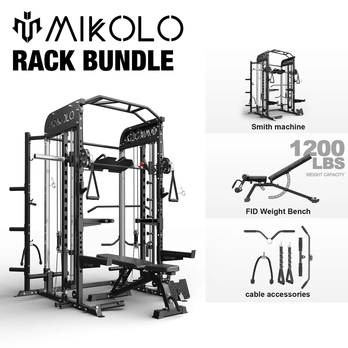 Smith Machine, All-In-One Power Rack Cage with Vertical Leg Press, 2000LBS Power Cage Squat Rack with Smith Bar, Dual Pulley Cable Crossover System for Home Gym