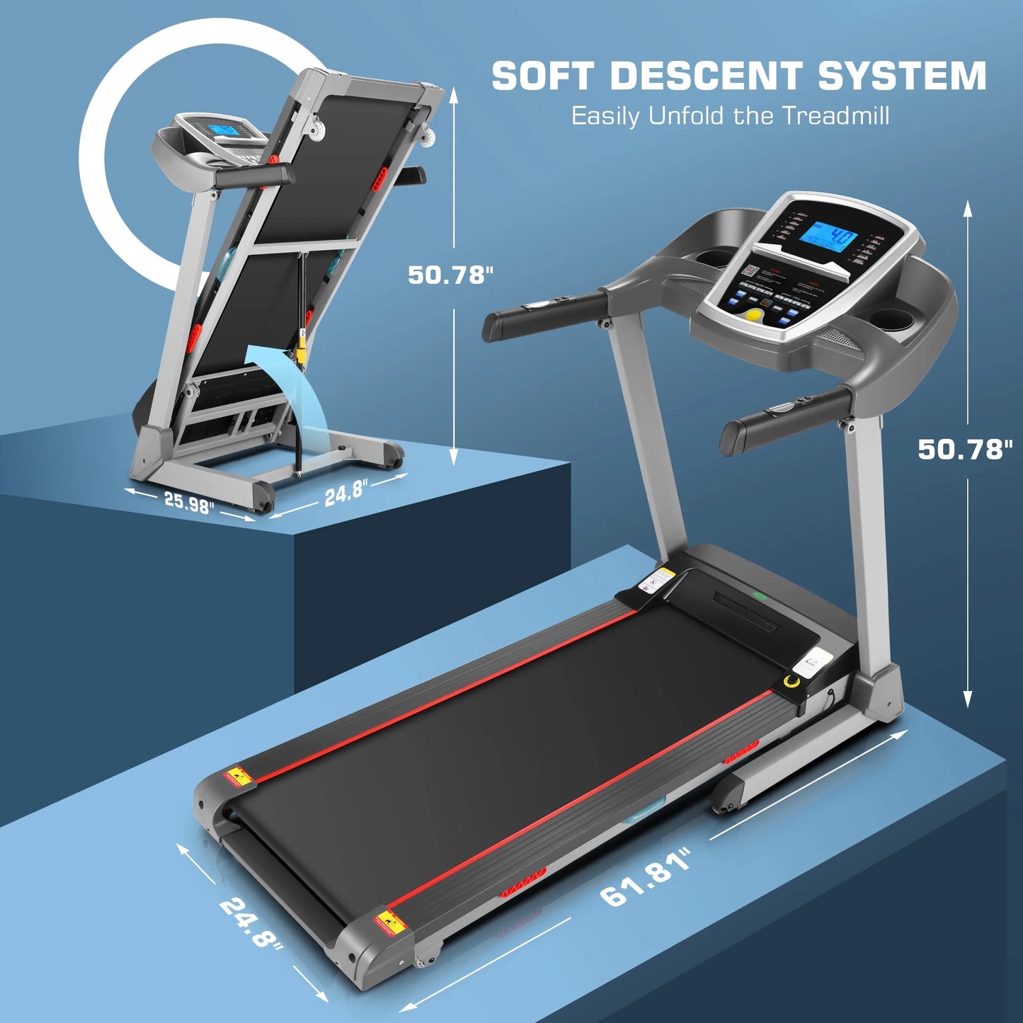 Treadmill with 15-Level Auto Incline, 300LBS Electric Treadmill for Home Gym Cardio Training, 3.25HP Running Machine Home Exercise, Smart APP & Audio Speakers, Led,0-9Mph/H