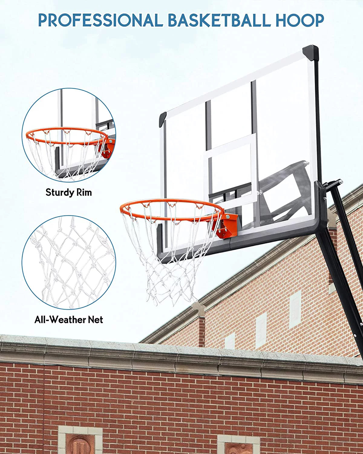 54 In. Basketball Hoop Outdoor Portable Basketball Goal with 7.5 - 10 Ft. Adjustable Basketball System Basketball Equipment with Wheels for Adult Kids Family Indoor and Outdoor