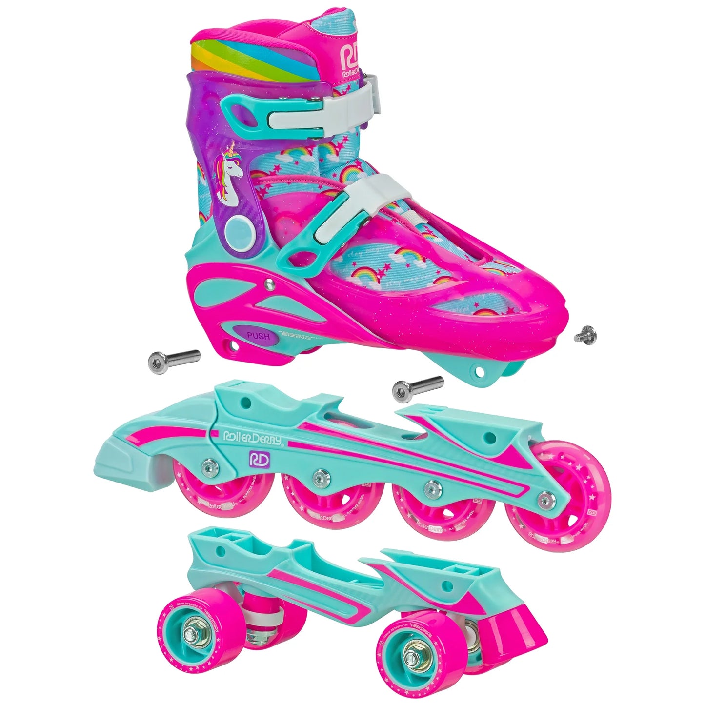 Sprinter Girl'S 2-In-1 Quad Roller and Inline Skates Combo, Unicorn, Small (Size 12-2)