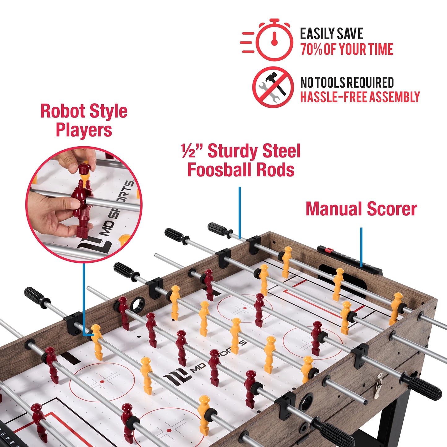 MD Sports 48" Combo Air Powered Hockey, Foosball, and Billiard Game Table