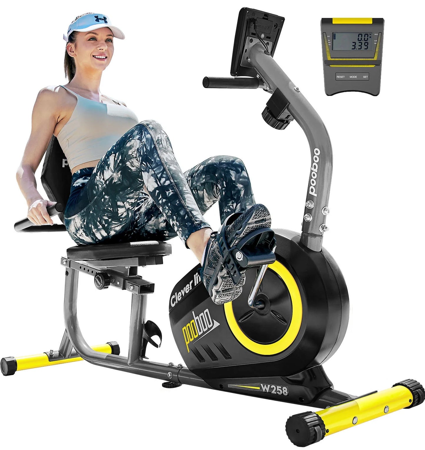 Recumbent Exercise Bikes Sit down Stationary Bicycle Magnetic Resistance Indoor Cycling Bike 380Lb Yellow