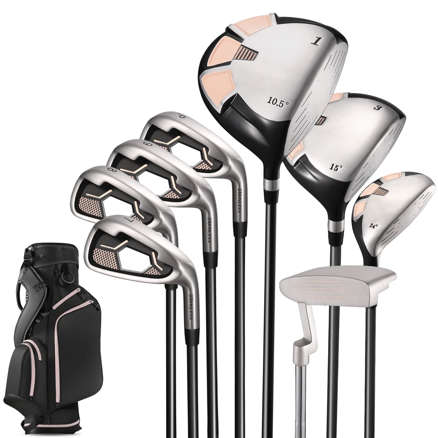 Complete Golf Clubs Package 8 Club Set for Men Woman Right Handed, True Temper Steel Shafts, Putter, Stand Bag & 3 H/C'S Bonus Head