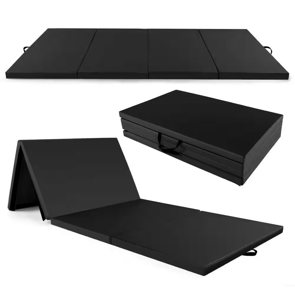 10 Ft. X 4 Ft. X 2 In. 4-Panel Folding Exercise Mat with Carrying Handles for Gym Flooring Mat Black 40 Sq.Ft.