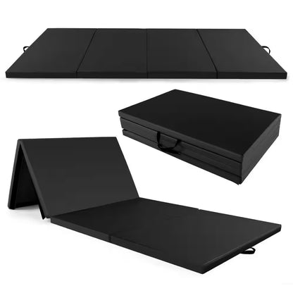 10 Ft. X 4 Ft. X 2 In. 4-Panel Folding Exercise Mat with Carrying Handles for Gym Flooring Mat Black 40 Sq.Ft.