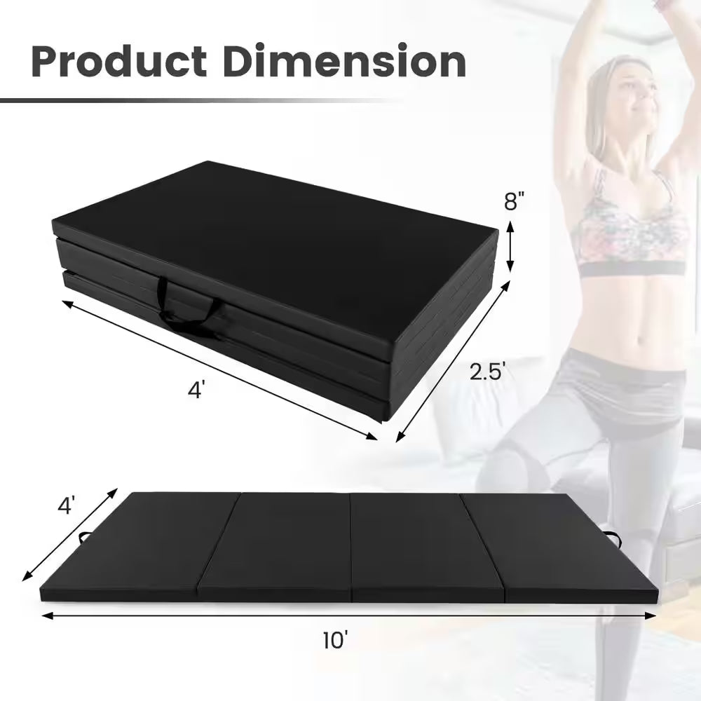 10 Ft. X 4 Ft. X 2 In. 4-Panel Folding Exercise Mat with Carrying Handles for Gym Flooring Mat Black 40 Sq.Ft.