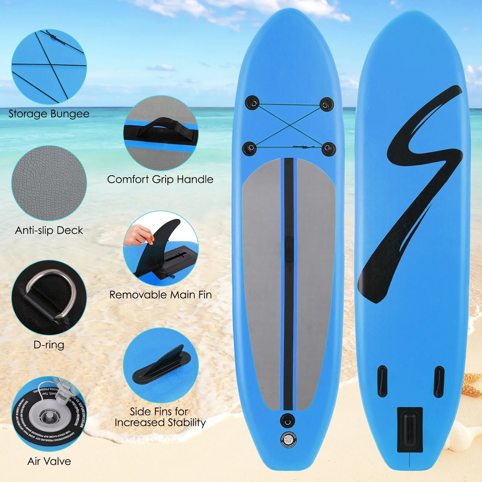 10' Inflatable Stand up Paddle Board SUP Surfboard with Aluminum Paddle for Adults, 6'' Thick