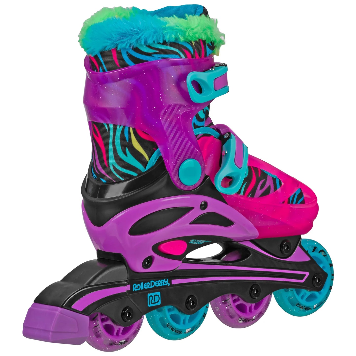 Sprinter Girl'S Youth 2-In-1 Quad Roller and Inline Skates Combo, Neon Zebra (Size 3-6)