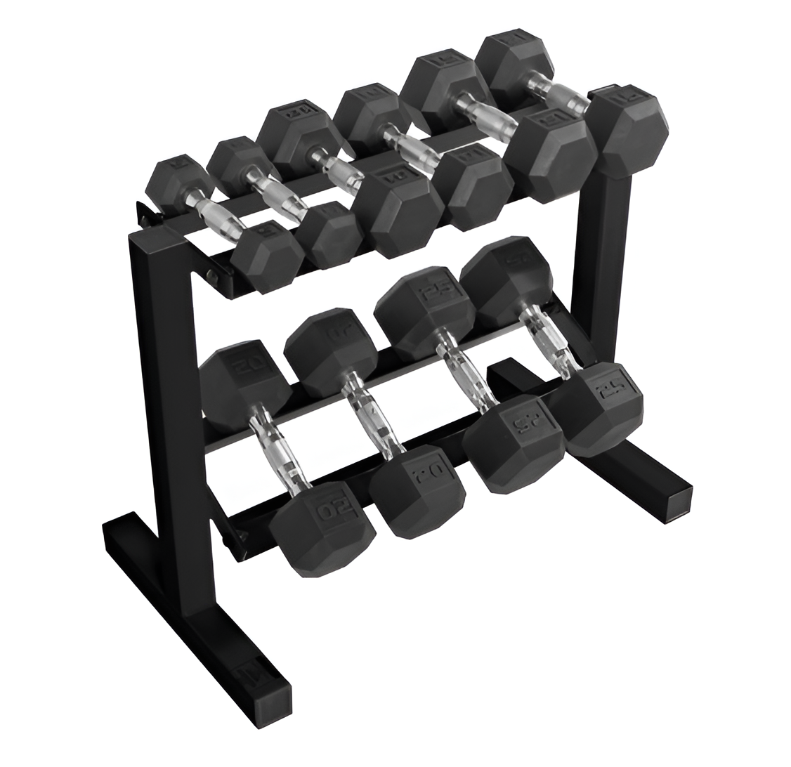 150 lb Hex Dumbbell Set with Rack - 5-25 lb Pairs