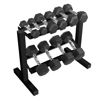 150 lb Hex Dumbbell Set with Rack - 5-25 lb Pairs