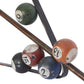 Eclectic Metal Multi Colored Billiard Set with Billiard Balls, Triangle Rack and Cue Stick Wall Décor, 30"W X 15"H