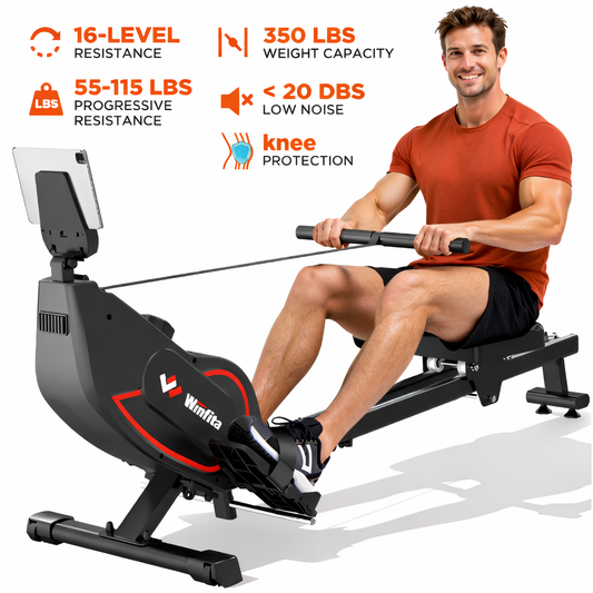 16 Levels Magnetic Rowing Machine for Home – 350LBS Capacity, Foldable with LCD Monitor & Bluetooth