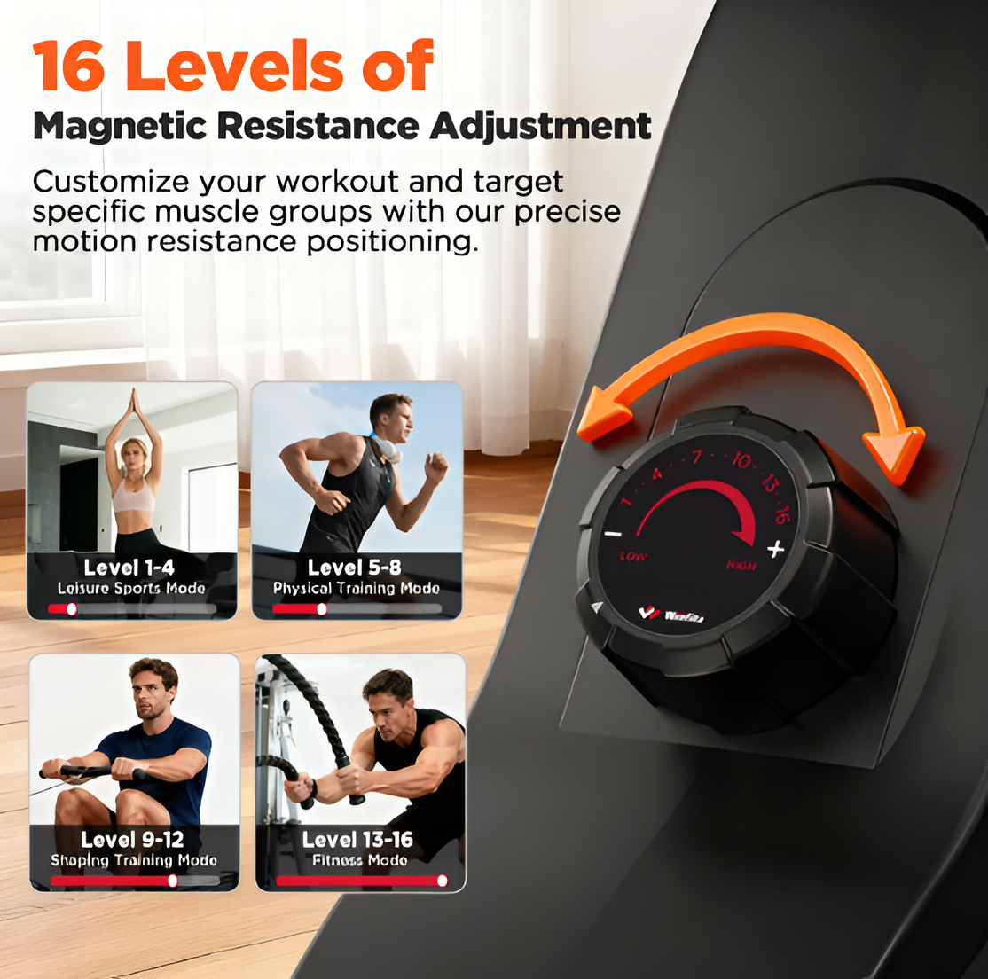 16 Levels Magnetic Rowing Machine for Home – 350LBS Capacity, Foldable with LCD Monitor & Bluetooth