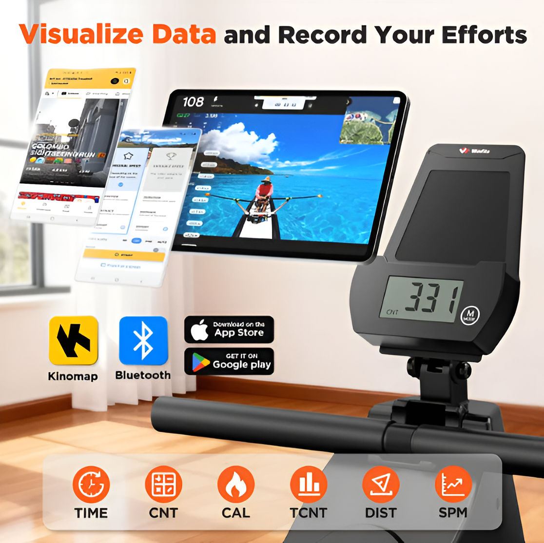 16 Levels Magnetic Rowing Machine for Home – 350LBS Capacity, Foldable with LCD Monitor & Bluetooth