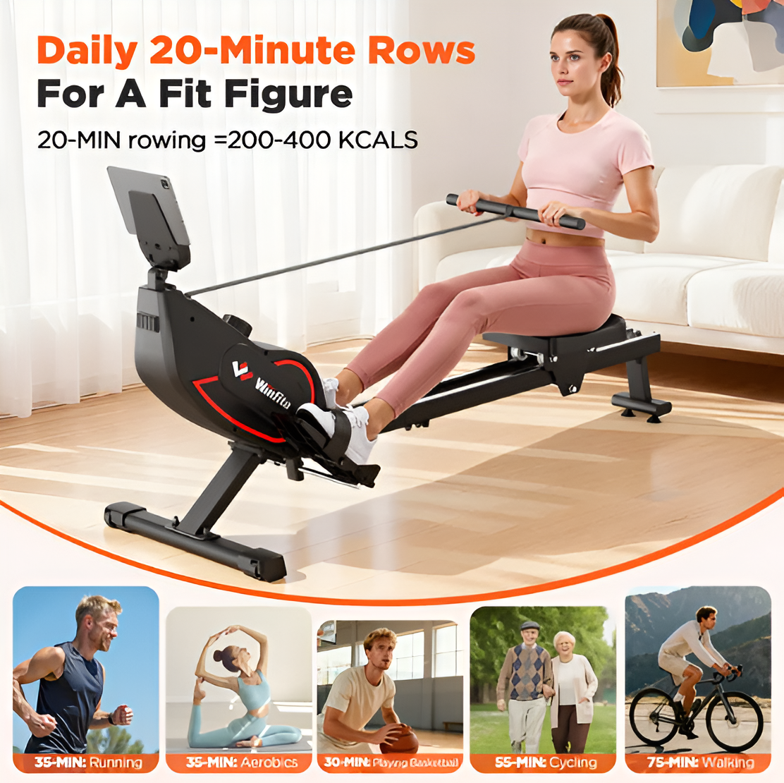 16 Levels Magnetic Rowing Machine for Home – 350LBS Capacity, Foldable with LCD Monitor & Bluetooth