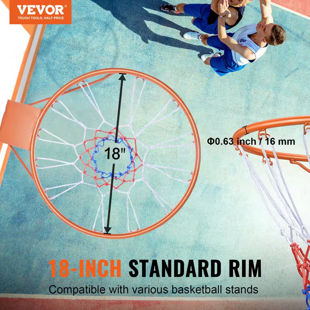18 In. Basketball Rim Q235 Basketball Flex Rim Goal Replacement Standard Indoor Outdoor Hanging Hoop