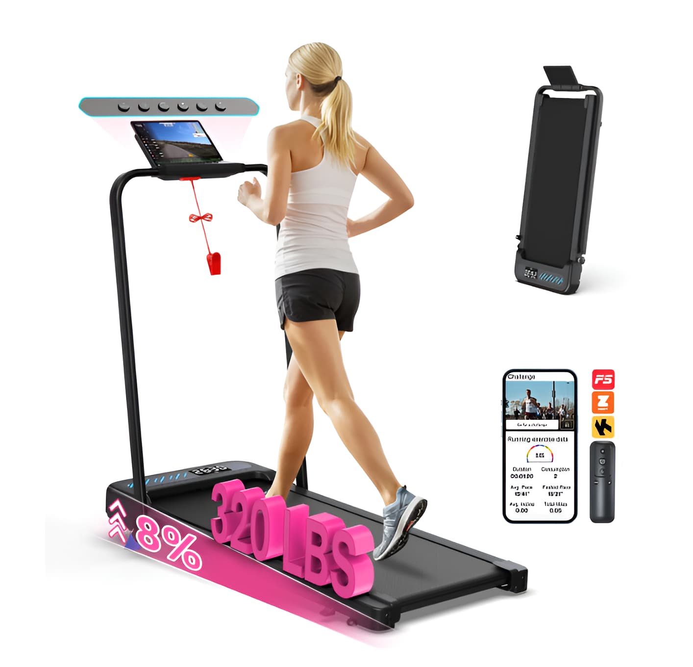 2-in-1 Walking Pad Treadmill with Handle Bar - 320 lbs, 10% Incline