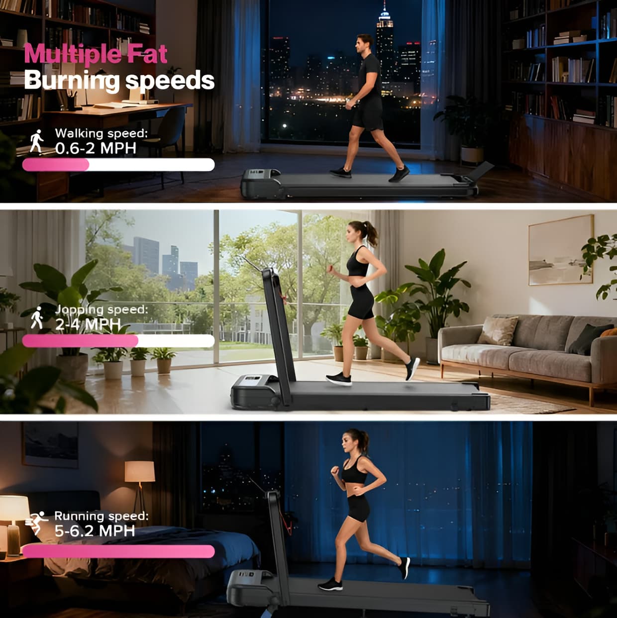 2-in-1 Walking Pad Treadmill with Handle Bar - 320 lbs, 10% Incline