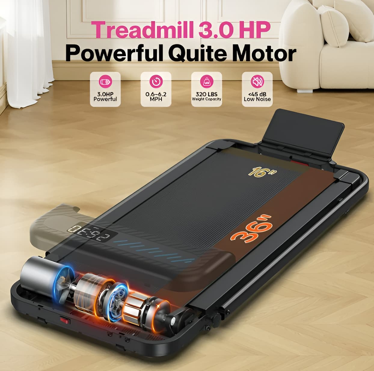 2-in-1 Walking Pad Treadmill with Handle Bar - 320 lbs, 10% Incline