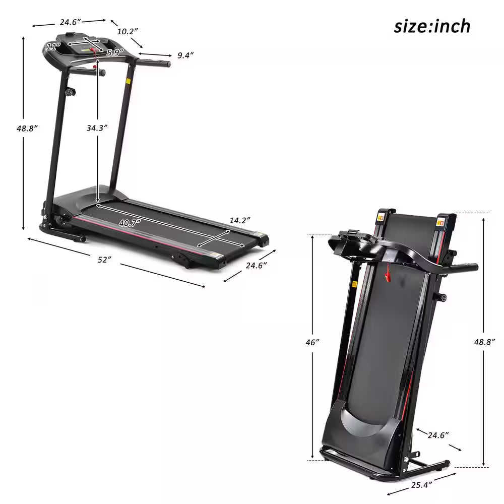 2.5 HP Black Stainless Steel Folable Electric Treadmill with Bluetooth Music, 5 In. LCD Display and Heart Rate Sensor