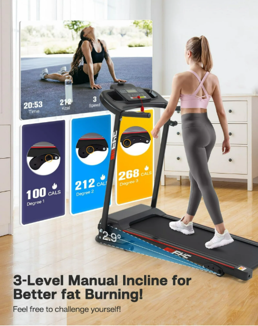 Foldable Treadmill with Incline and Bluetooth - 2.5HP Electric for Home Gym