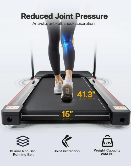 Foldable Treadmill with Incline and Bluetooth - 2.5HP Electric for Home Gym