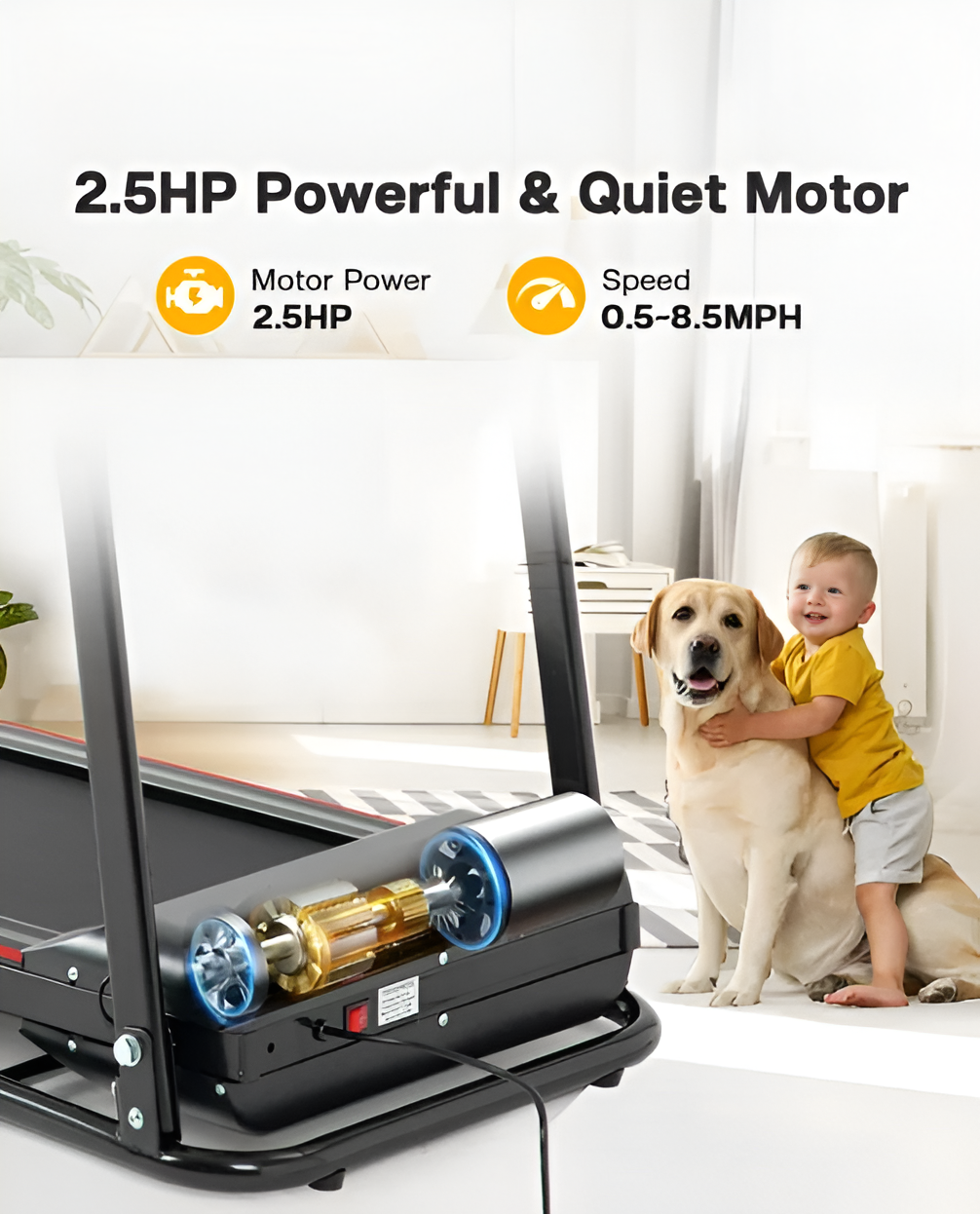 Foldable Treadmill with Incline and Bluetooth - 2.5HP Electric for Home Gym