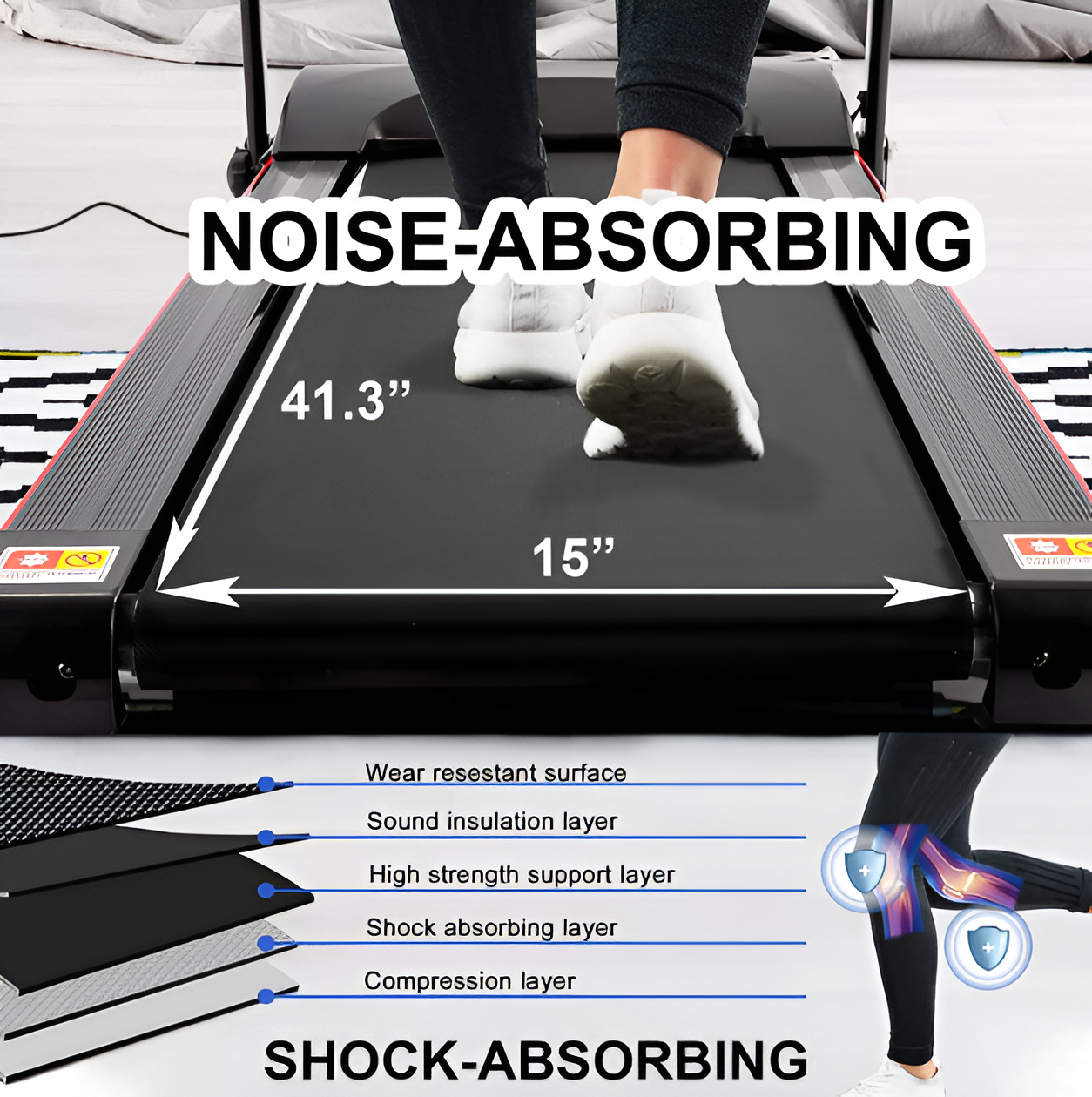 Foldable Treadmill with Incline and Bluetooth - 2.5HP Electric for Home Gym