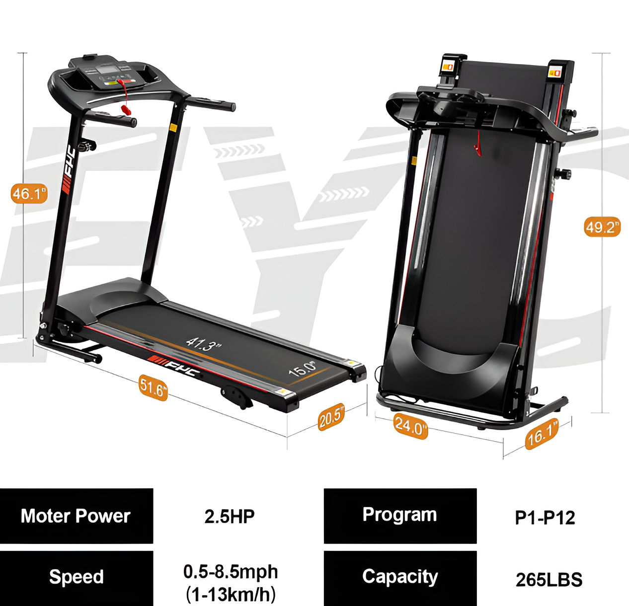 Foldable Treadmill with Incline and Bluetooth - 2.5HP Electric for Home Gym
