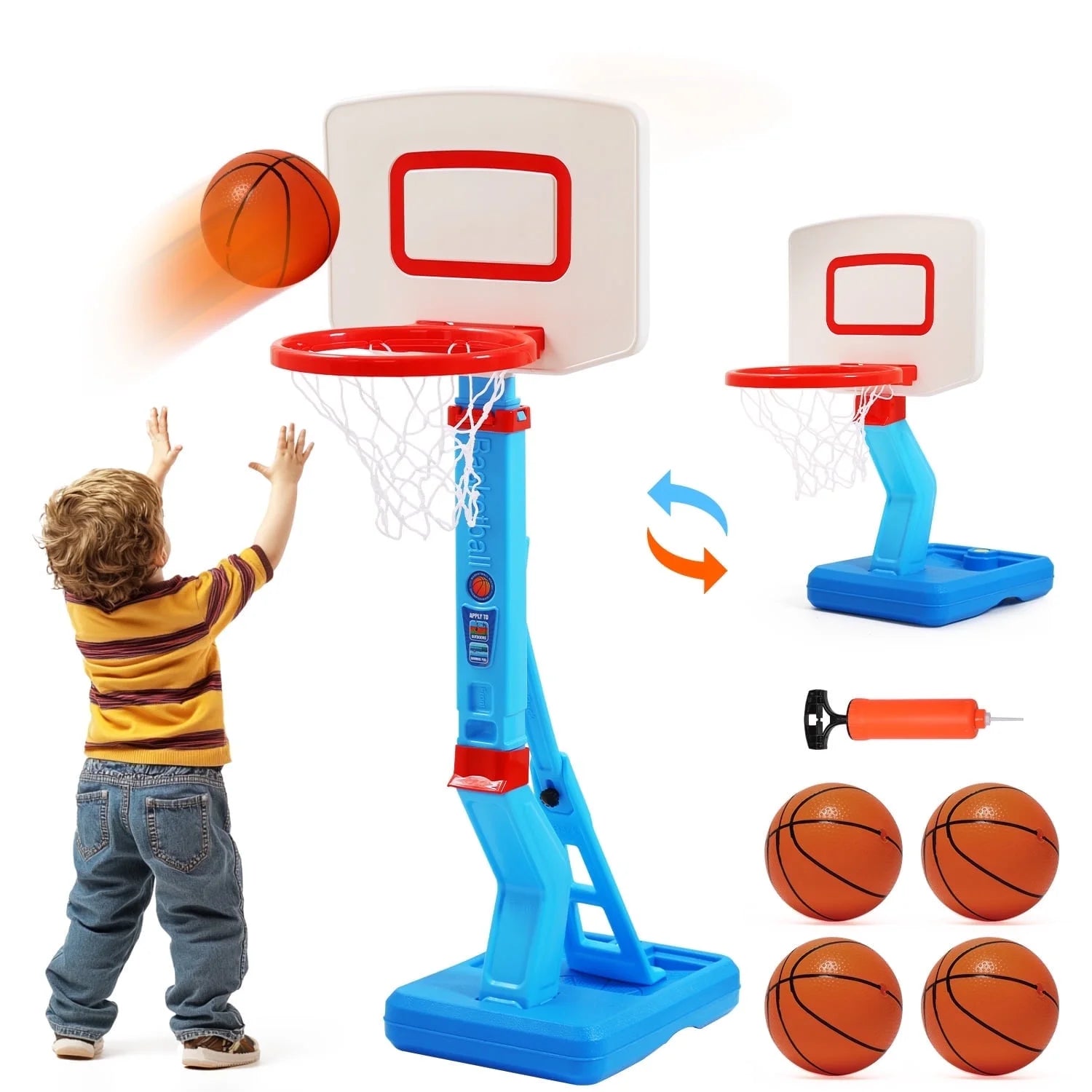 2 in 1 Kids Basketball Hoop, Toddler Basketball Hoop Indoor Mini Adjustable Poolside Basketball Goals with Ball Pump for Boys Girls Outdoor Toys