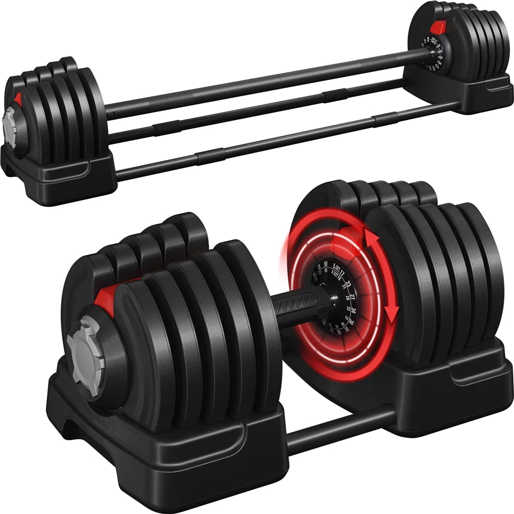 3-In-1 Quick-Adjustable Dumbbell Weight Set, Black, 46.41 Lb