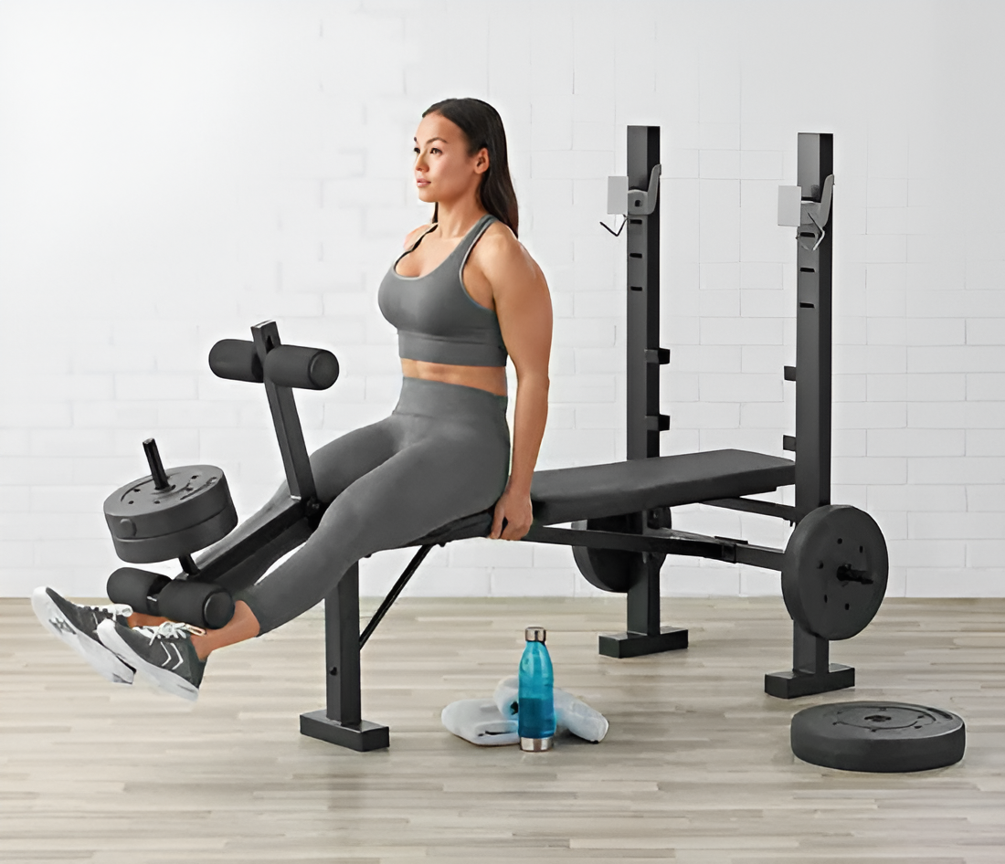 3-in-1 Weight Bench & Rack Combo with Leg Press – Home Gym Station