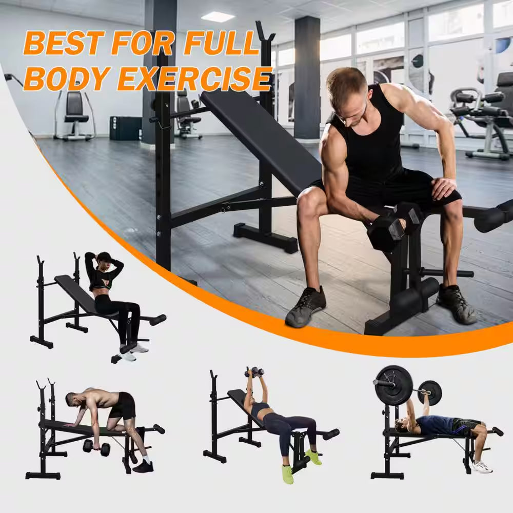 32.68 In. D X 67.72 In. W X 46.46 In. H Olympic Weight Bench, Bench Press Set with Squat Rack and Bench