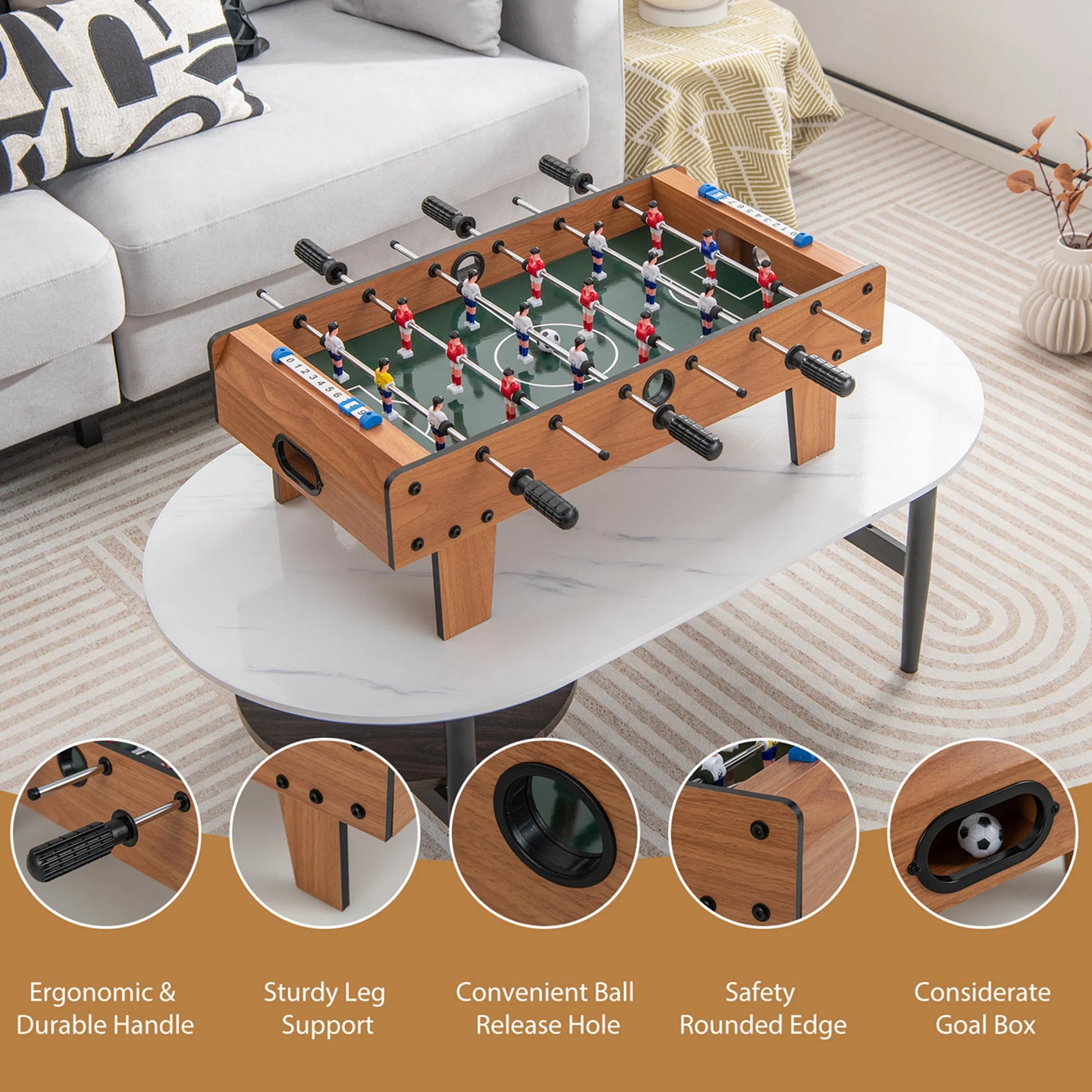 Mini Foosball Table, 27In Soccer Game Table W/ 2 Footballs and Soccer Keepers, Portable Football Game Set for Kids & Adults