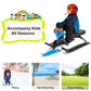 Metal Snow Racer Sled W/Steering Wheel and Brakes Kids Snow Sand Grass Sliding Black & Blue