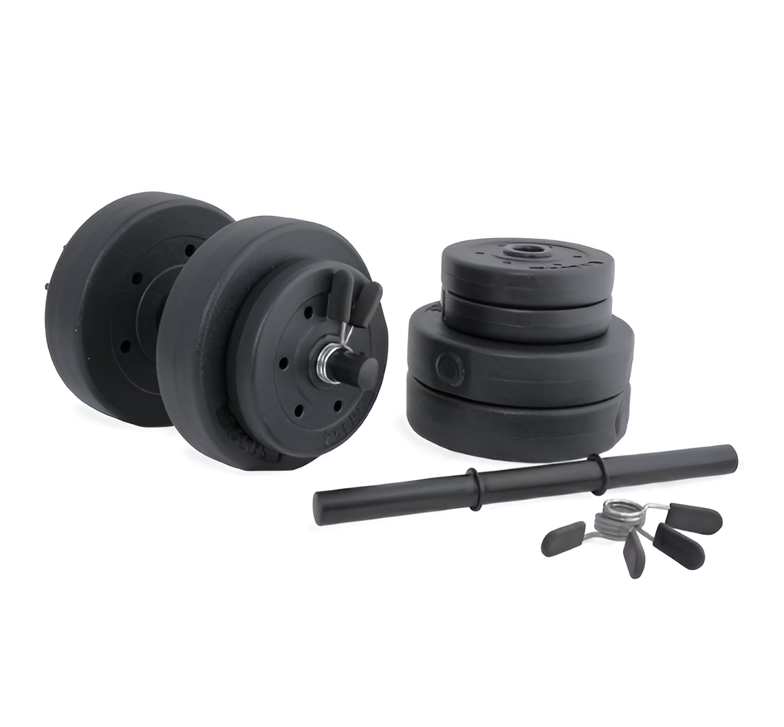 40 lb Adjustable Vinyl Dumbbell Set – Two Steel Bars with Weight Plates & Collars